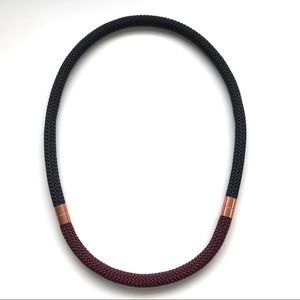 Black + burgundy statement necklace with copper pieces
